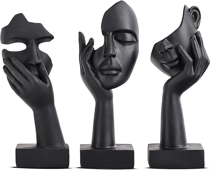 Elegante Frauengesicht-Skulpturen 3er-Set Schwarz