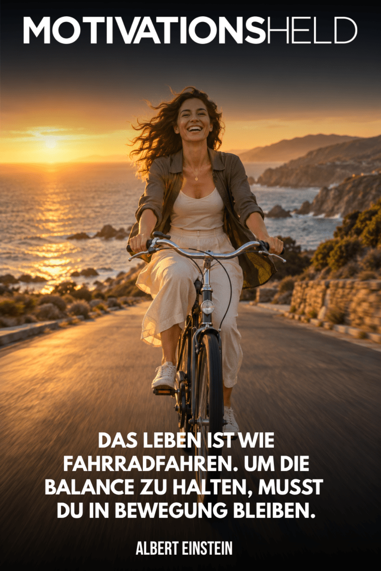 Einstein-Zitat über das Leben als Zitatbild: Das Leben ist wie Fahrradfahren. Um die Balance zu halten, musst du in Bewegung bleiben.