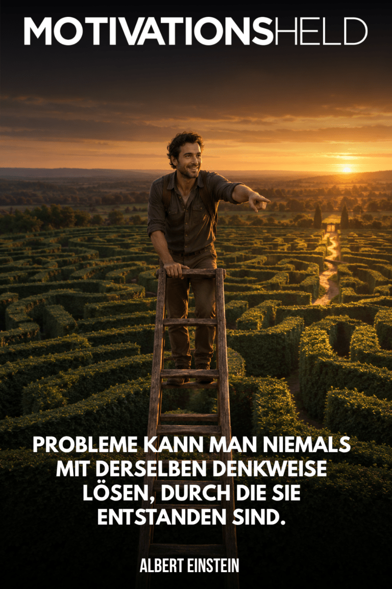 Einstein zugeschriebenes Zitat über Veränderung als Zitatbild: Probleme kann man niemals mit derselben Denkweise lösen, durch die sie entstanden sind.