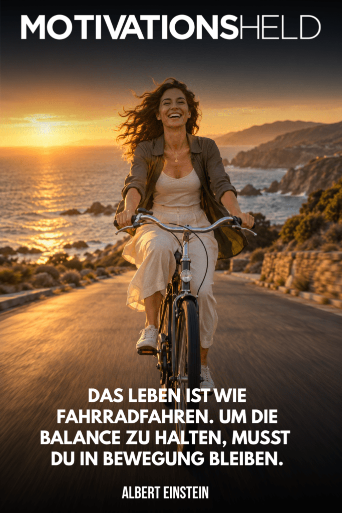 Einstein-Zitat über das Leben als Zitatbild: Das Leben ist wie Fahrradfahren. Um die Balance zu halten, musst du in Bewegung bleiben.
