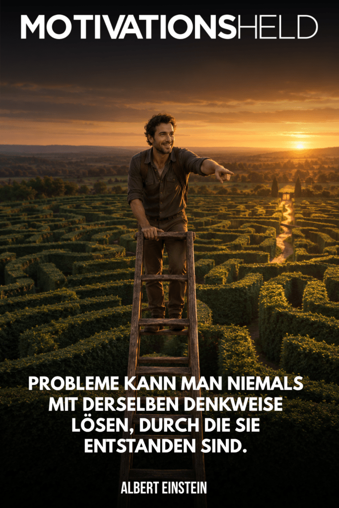 Einstein zugeschriebenes Zitat über Veränderung als Zitatbild: Probleme kann man niemals mit derselben Denkweise lösen, durch die sie entstanden sind.