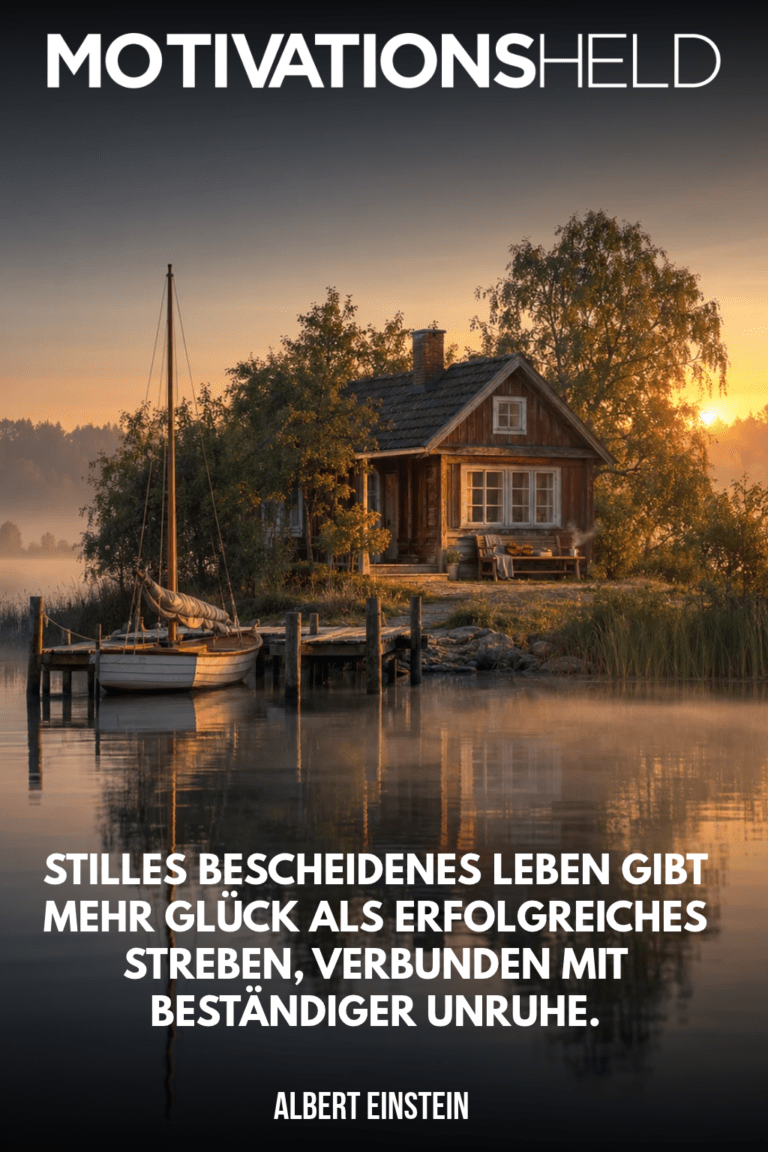 Einstein-Zitat über Glück als Zitatbild: Stilles bescheidenes Leben gibt mehr Glück als erfolgreiches Streben, verbunden mit beständiger Unruhe.