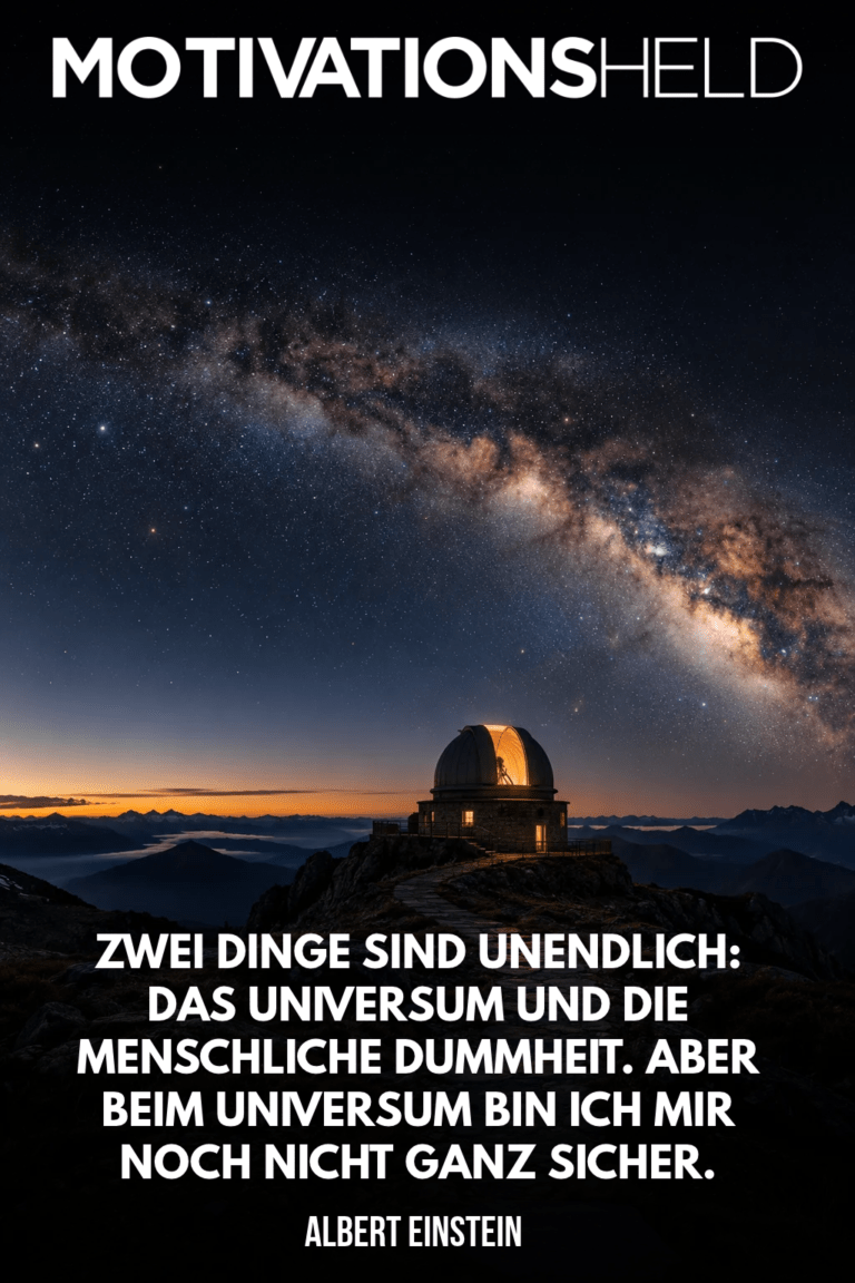 Einstein zugeschriebenes Zitat über Dummheit als Zitatbild: Zwei Dinge sind unendlich: das Universum und die menschliche Dummheit. Aber beim Universum bin ich mir noch nicht ganz sicher.