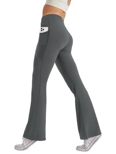 Glacspyg Damen Yogahose High Waist Bootcut mit Taschen
