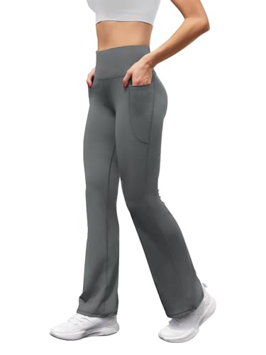 Glacspyg Damen Yogahose High Waist Bootcut mit Taschen