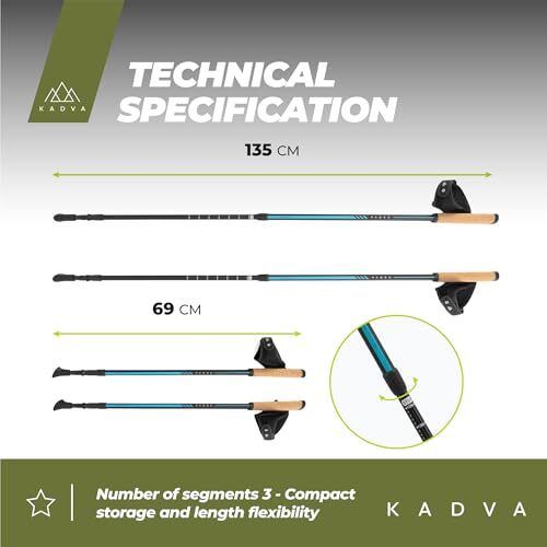KADVA Nordic Walking Stöcke Luna verstellbar 69-135 cm blau