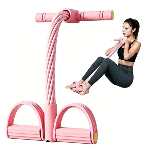 Pedal Zugseil Bauchtrainer mit 6-tlg Gummizugseil Rosa