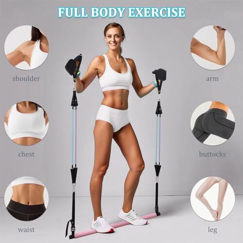 Pilates Bar Set mit 6 Widerstandsbaendern fuer Home Gym