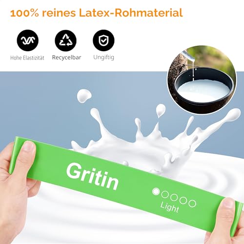 Gritin Fitnessbänder Set 5 Stärken mit Tragebeutel