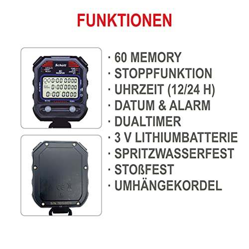 SCHÜTT Stoppuhr PC-90 mit 60 Memory Speicher und Druckpunktmechanik