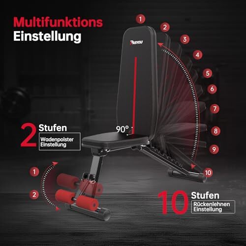 PASYOU Hantelbank klappbar 10-fach verstellbar mit 90° Funktion