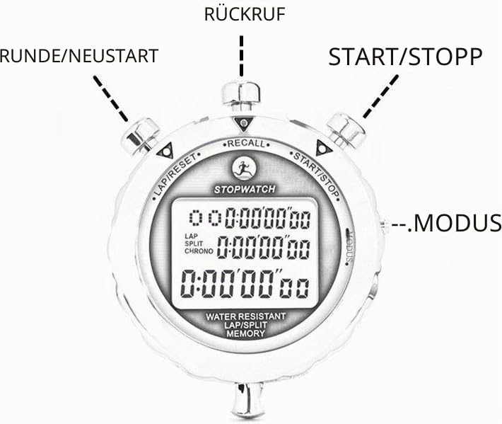 Digitale Stoppuhr mit 100-Runden-Speicher und Weckfunktion