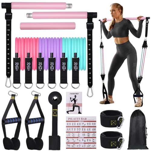 Pilates Bar Set mit 6 Widerstandsbaendern fuer Home Gym