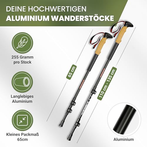 ALPENWERT Teleskop-Wanderstöcke Carbon Aluminium TÜV-geprüft