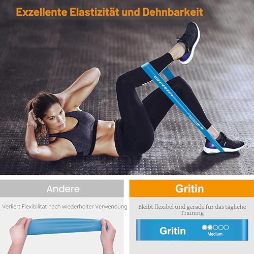 Gritin Fitnessbänder Set 5 Stärken mit Tragebeutel