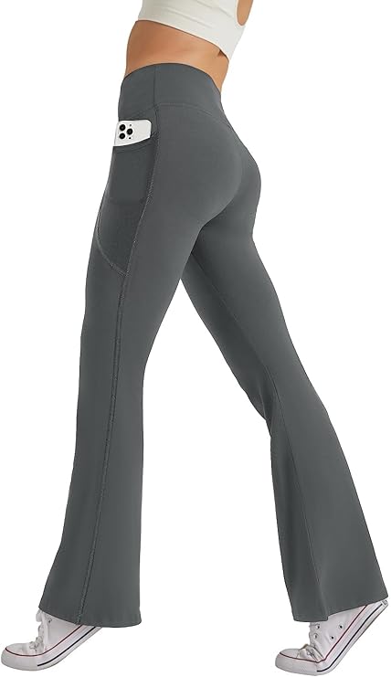 Glacspyg Damen Yogahose High Waist Bootcut mit Taschen