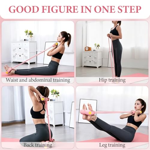 Pedal Zugseil Bauchtrainer mit 6-tlg Gummizugseil Rosa