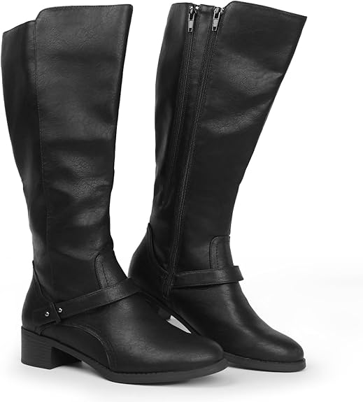 Hawkwell Damen-Reitstiefel mit breiter Wade und Doppelreißverschluss