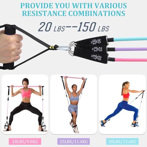 Pilates Bar Set mit 6 Widerstandsbaendern fuer Home Gym
