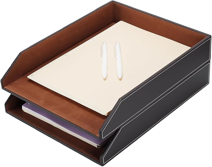 Leder Briefablage A4 stapelbar 2er Set Braun - Dokumentenablage