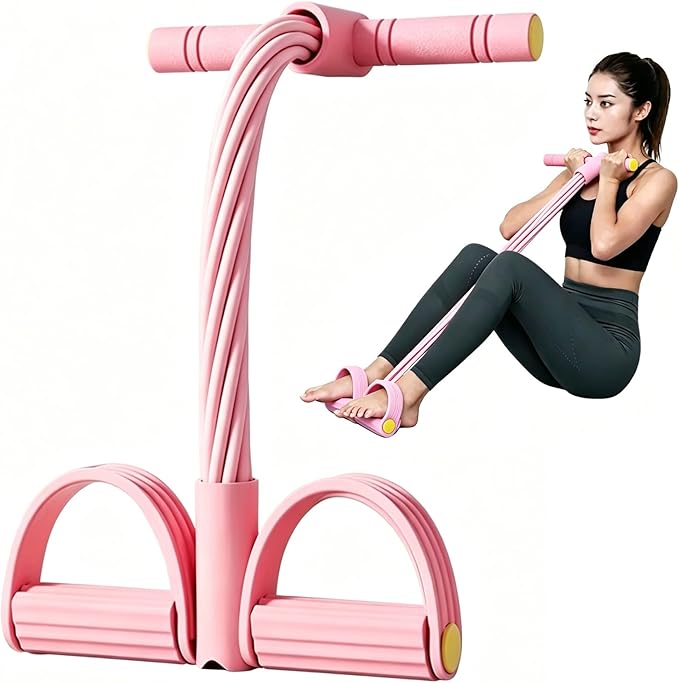 Pedal Zugseil Bauchtrainer mit 6-tlg Gummizugseil Rosa