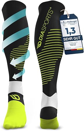 RUNSTARS Kompressionssocken für Sport, Laufen, Marathon und Triathlon I Premium Laufsocken mit gleichmäßiger Kompression und verstärkter Ferse I Kompressionsstrümpfe Herren & Damen