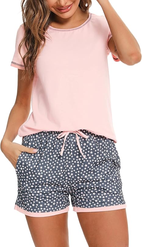 Litherday Kurz-Pyjama Damen Baumwolle mit Taschen