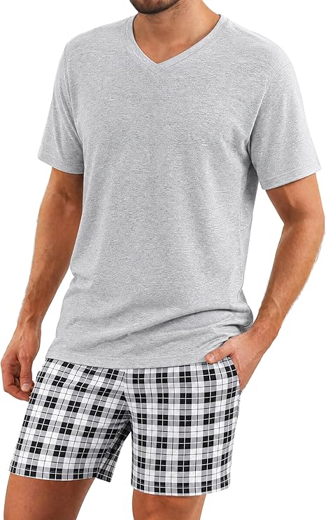 Bresdk Herren Pyjama Set Kurz Baumwolle – Sommerliche Nachtwäsche